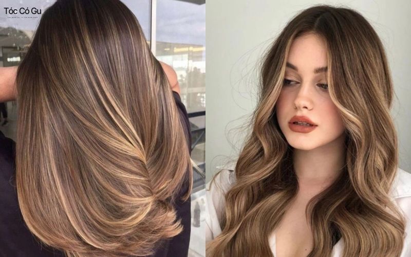 Tóc màu nâu tây highlight