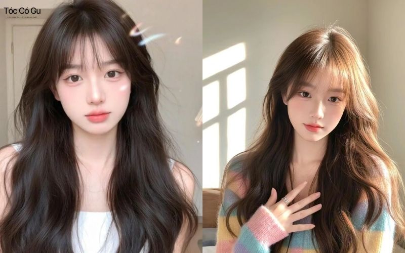 15+ kiểu tóc cho mặt vuông giúp che khuyết điểm, hợp xu hướng Tóc dài uốn gợn sóng kết hợp mái thưa