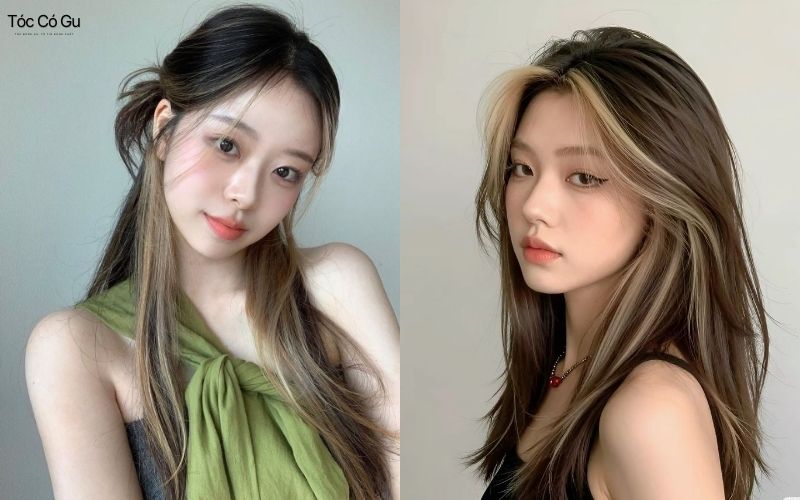 Tóc mái bay nhuộm highlight