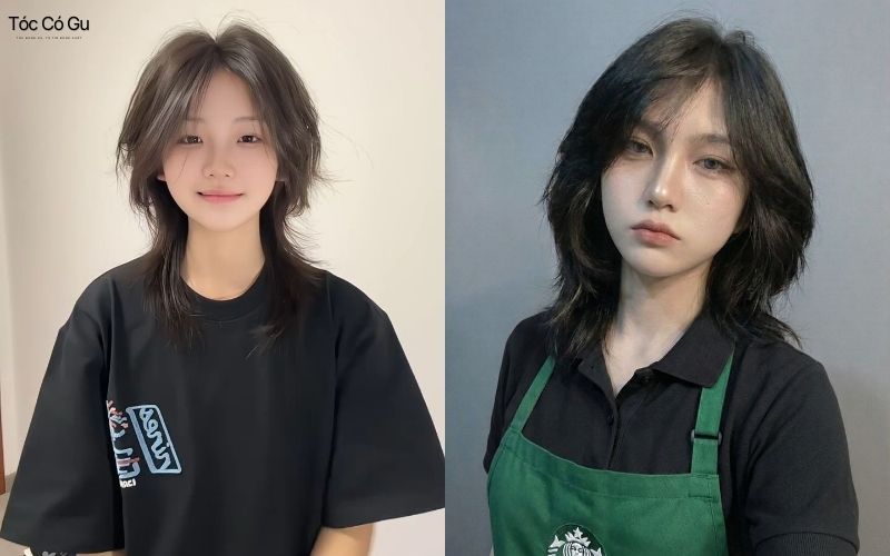 Tóc mullet nữ kết hợp mái bay