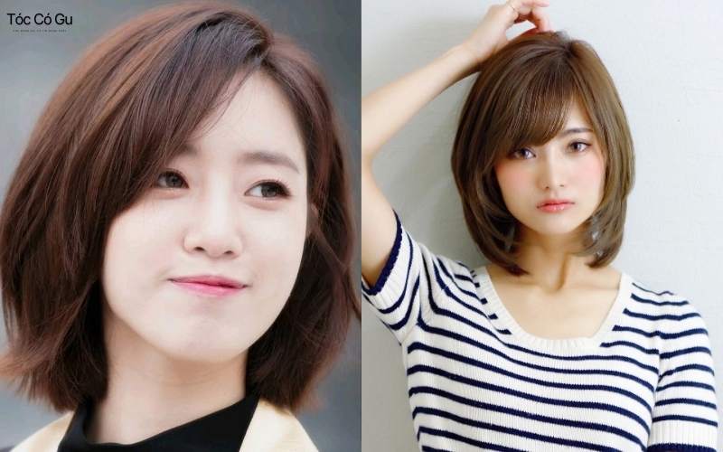 Dáng tóc bob có phần tóc mái chéo đáng yêu