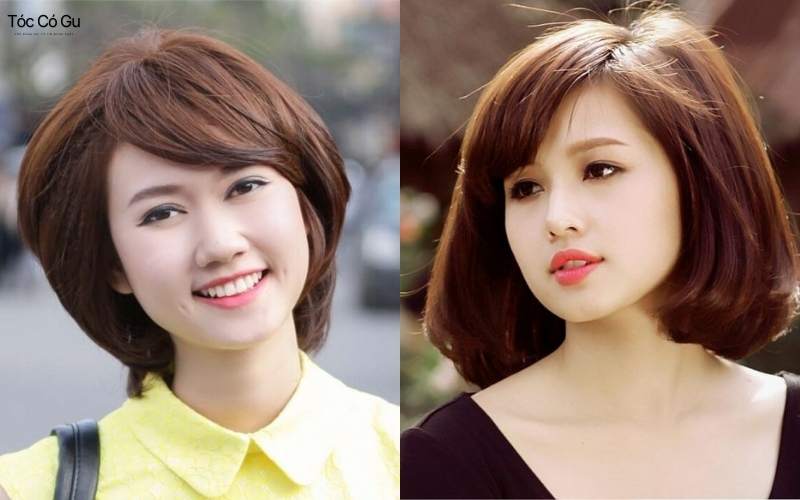 Tóc mái chéo uốn phồng cho người mặt gầy