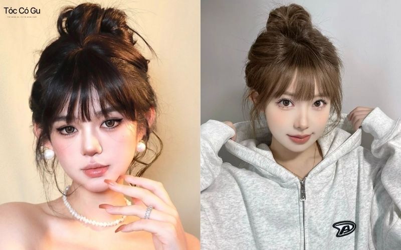 10+ Kiểu tóc mái kiểu Pháp đẹp nhẹ nhàng, trẻ trung, ôm mặt cực xinh Năng động với kiểu mái Pháp búi tóc cao