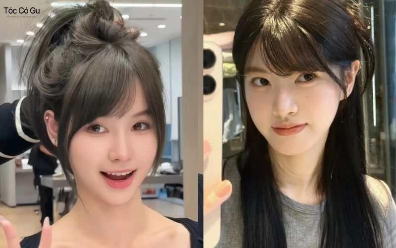 Tóc mái xéo kết hợp tóc buộc