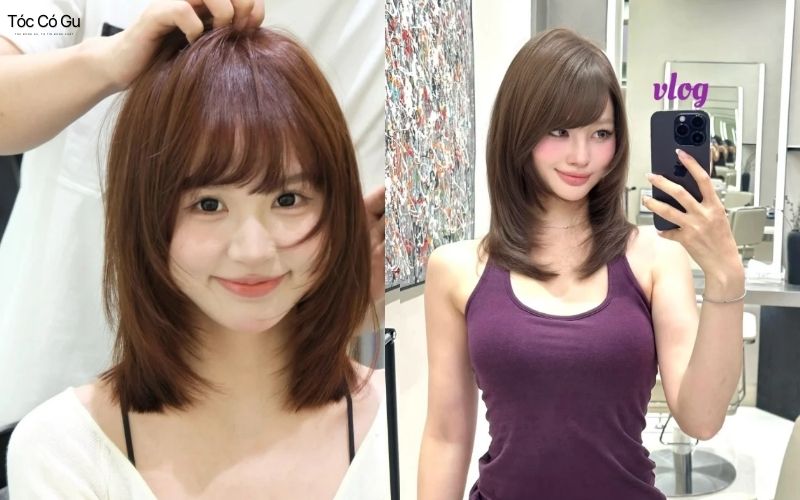 Tóc mái lệch kết hợp tóc ngang xương đòn tỉa layer