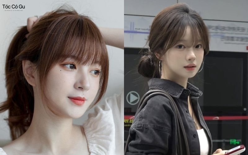 Tóc mái thưa kết hợp buộc cao