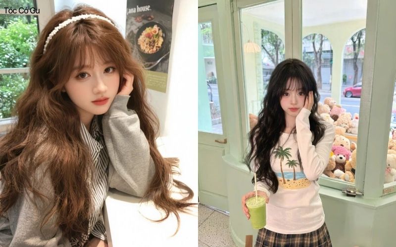 Tóc xoăn mái thưa trẻ trung