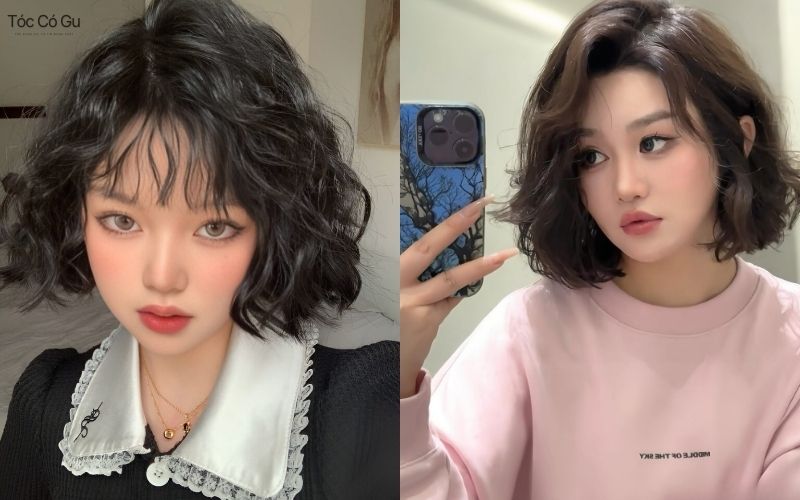 Tóc ngắn ngang cằm xoăn hippie