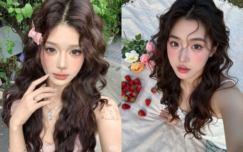 Kiểu tóc dài xoăn hippie rẽ ngôi giữa nữ tính