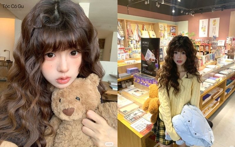 Tóc dài mái ngố xoăn hippie dễ thương