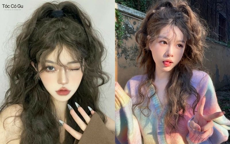 Kiểu tóc buộc nửa đầu uốn hippie sành điệu