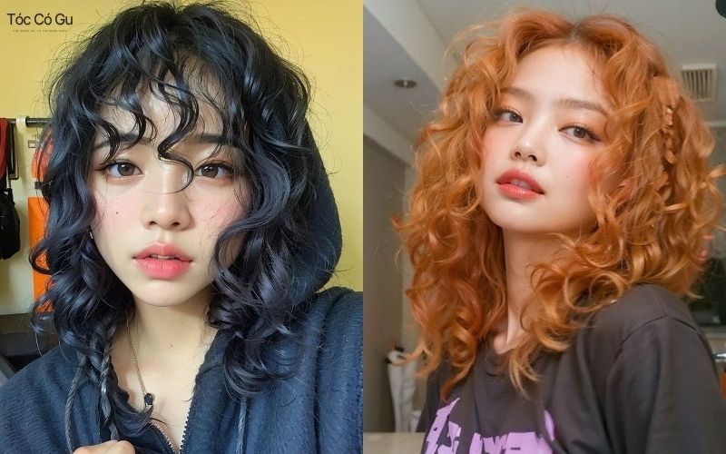 Tóc ngang vai uốn hippie sóng nước