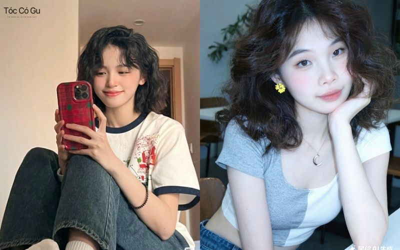 Tóc ngắn xoăn hippie mái bay dịu dàng