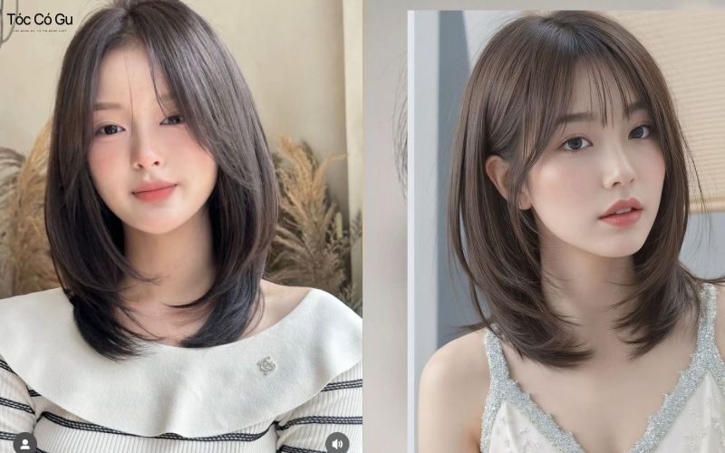 Tóc ngang vai layer uốn cụp