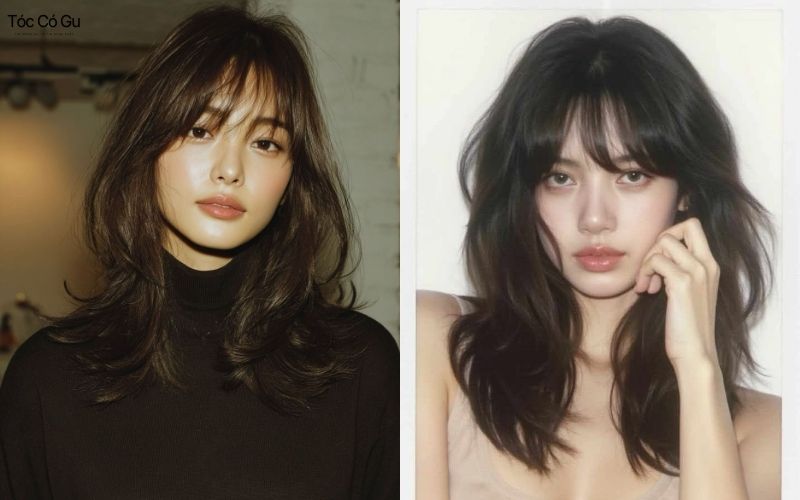 Tóc ngang vai uốn xoăn messy