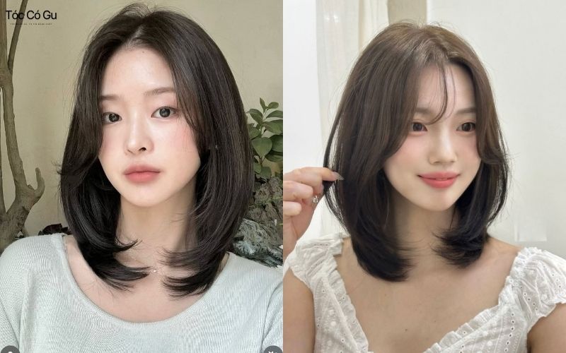 Tóc xoăn ngắn ngang vai đuôi cụp mái chữ S