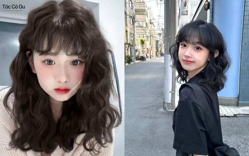 Tóc ngang vai uốn xoăn retro