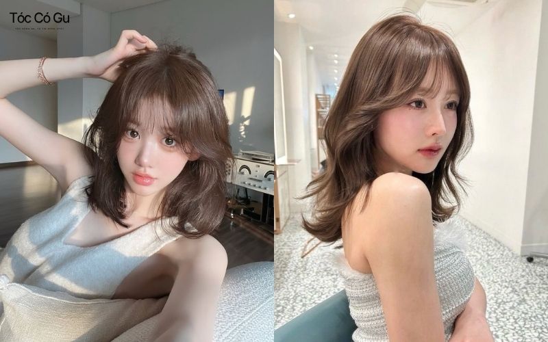 Tóc xoăn uốn chữ C ngang vai cho mặt kim cương