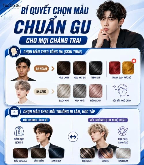 Cách chọn màu nhuộm tóc nam hợp màu da và môi trường làm việc