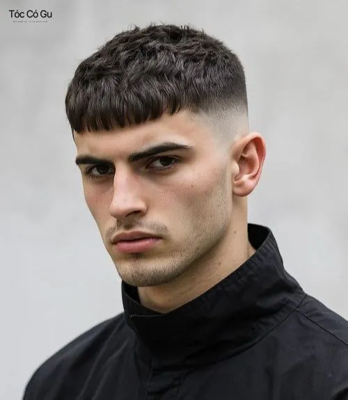 10+ kiểu tóc mái ngố nam đẹp, hot trend giúp trẻ ra vài tuổi Tóc mái ngố nam crop cut với đường fade sắc nét hai bên.