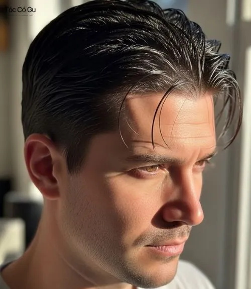 Tóc Wet Look là gì? Bí quyết tạo kiểu tóc ướt thời thượng Tóc Wet Look vuốt ngược với vài lọn mái rủ tự nhiên.