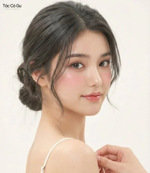 Tóc ngắn cột thấp thanh lịch