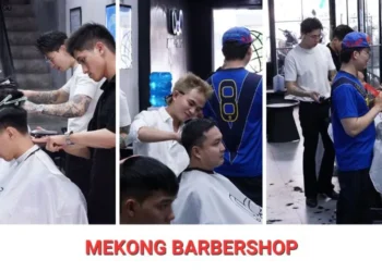 Không gian cắt tóc và đội ngũ barber tại Mekong Barbershop