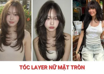 Tóc layer nữ mặt tròn ngang vai kết hợp mái bay trẻ trung