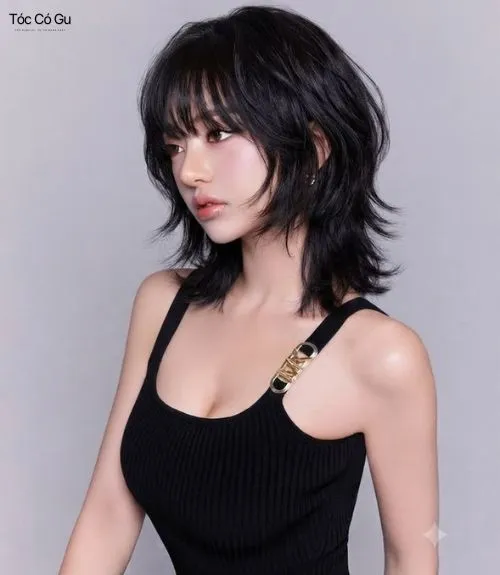 Tóc Pixie Cut layer tầng cao uốn xù nhẹ cá tính, kết hợp mái ngố trên lông mày